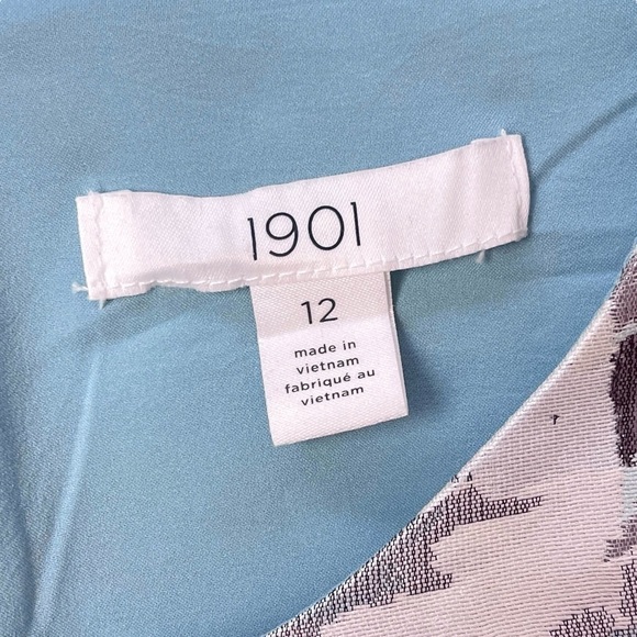 1901 Floral Ruffle Metallic Cocktail Mini Dress Ivory Blue-Gray Size 12 - Picture 7 of 9